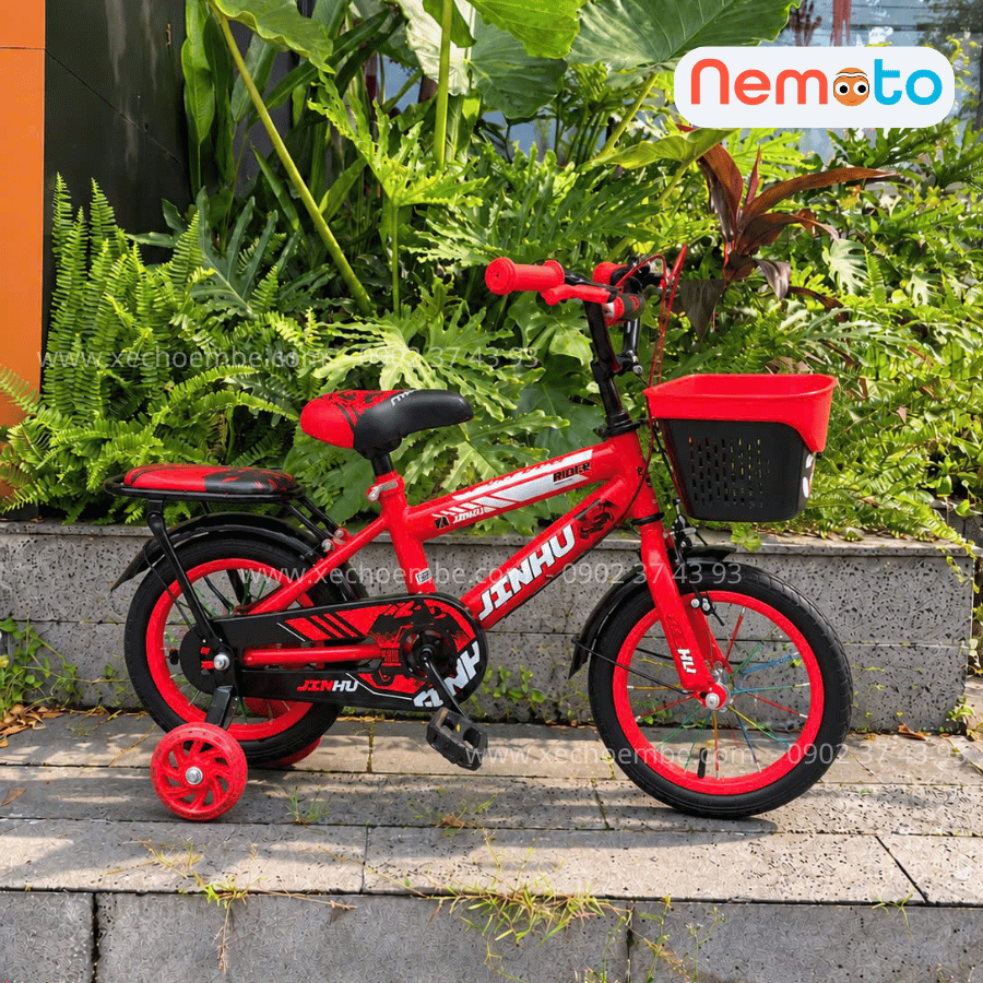 Xe Đạp Bé Trai Jin 12, 16 Inch Có Giỏ Và Bánh Phụ