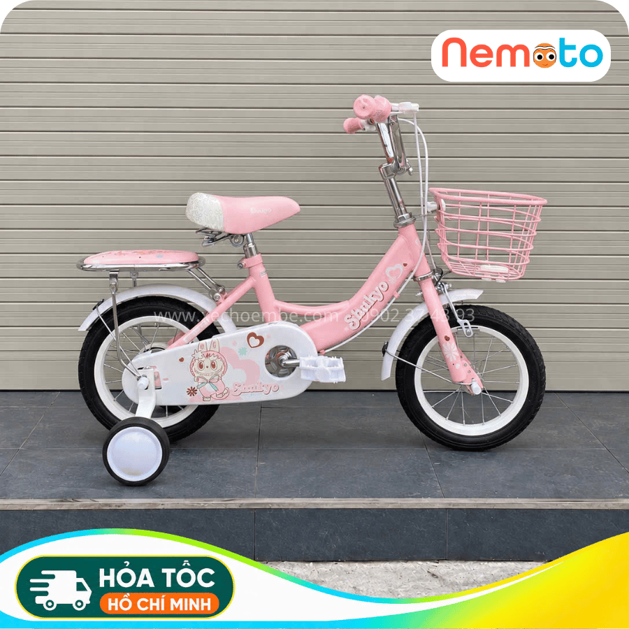 Xe Đạp Bé Gái Shukyo Labubu 12, 14, 16 Inch Có Bánh Phụ