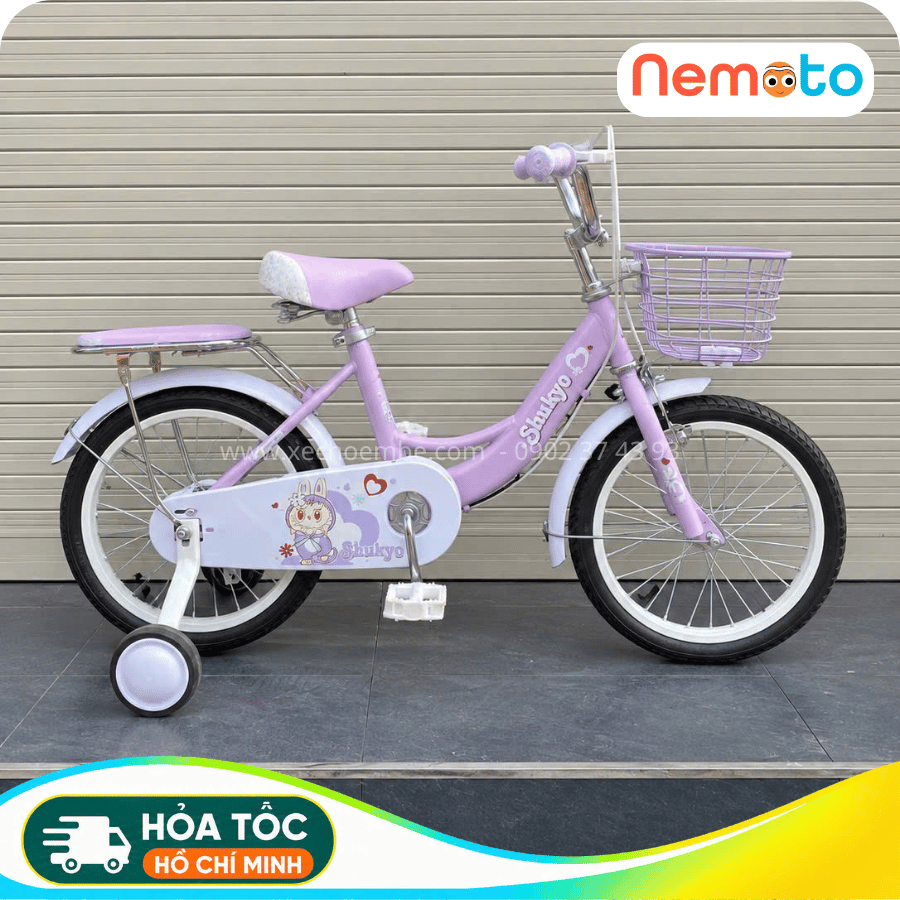 Xe Đạp Bé Gái Shukyo Labubu 12, 14, 16 Inch Có Bánh Phụ