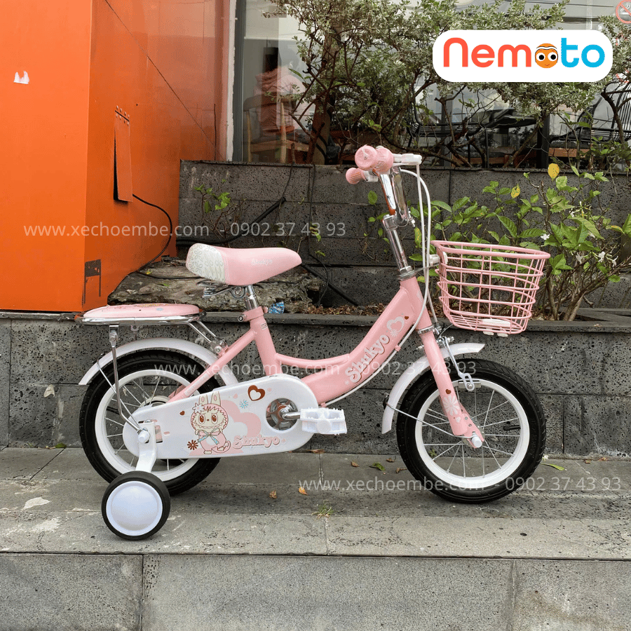 Xe Đạp Bé Gái Shukyo Labubu 12, 14, 16 Inch Có Bánh Phụ