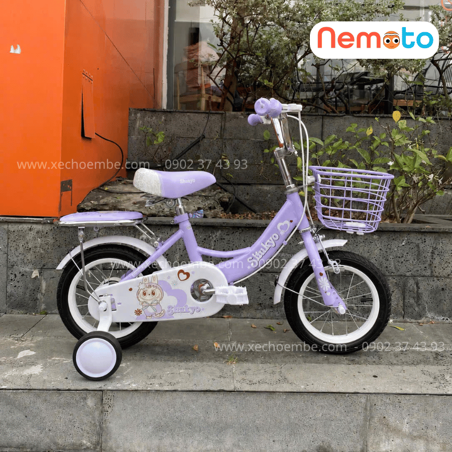 Xe Đạp Bé Gái Shukyo Labubu 12, 14, 16 Inch Có Bánh Phụ