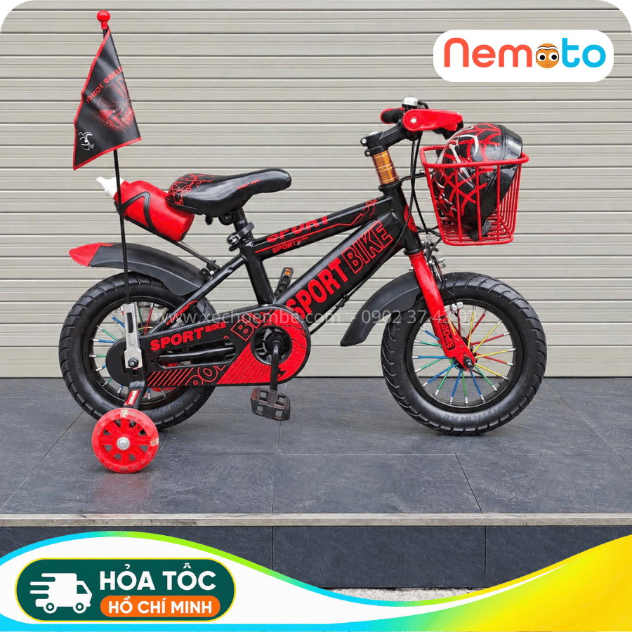 Xe Đạp Trẻ Em Thể Thao 12, 14, 16 Inch Tặng Cờ, Bình Nước, Nón Bảo Hộ