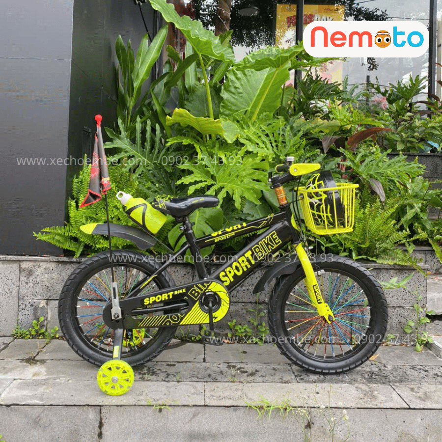 Xe Đạp Trẻ Em Thể Thao 12, 14, 16 Inch Tặng Cờ, Bình Nước, Nón Bảo Hộ