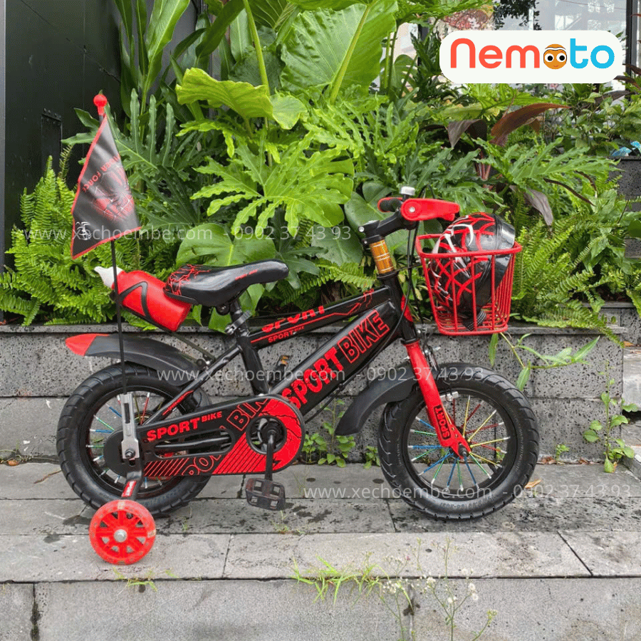 Xe Đạp Trẻ Em Thể Thao 12, 14, 16 Inch Tặng Cờ, Bình Nước, Nón Bảo Hộ