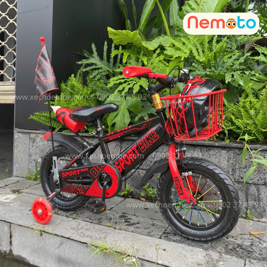 Xe Đạp Trẻ Em Thể Thao 12, 14, 16 Inch Tặng Cờ, Bình Nước, Nón Bảo Hộ