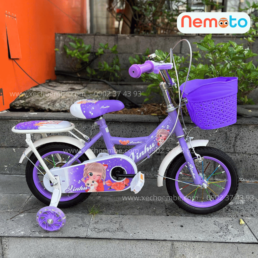 Xe Đạp Bé Gái Jin 12, 14, 16 Inch Có Giỏ Và Bánh Phụ