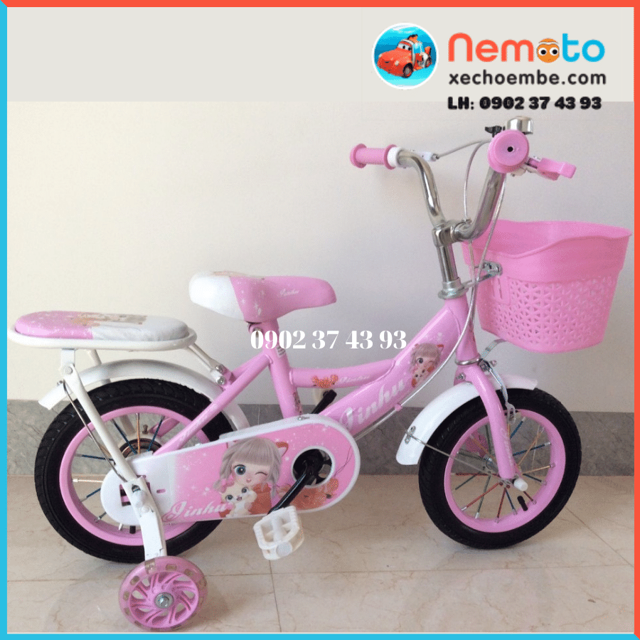 Xe Đạp Bé Gái Jin 12, 14, 16 Inch Có Giỏ Và Bánh Phụ