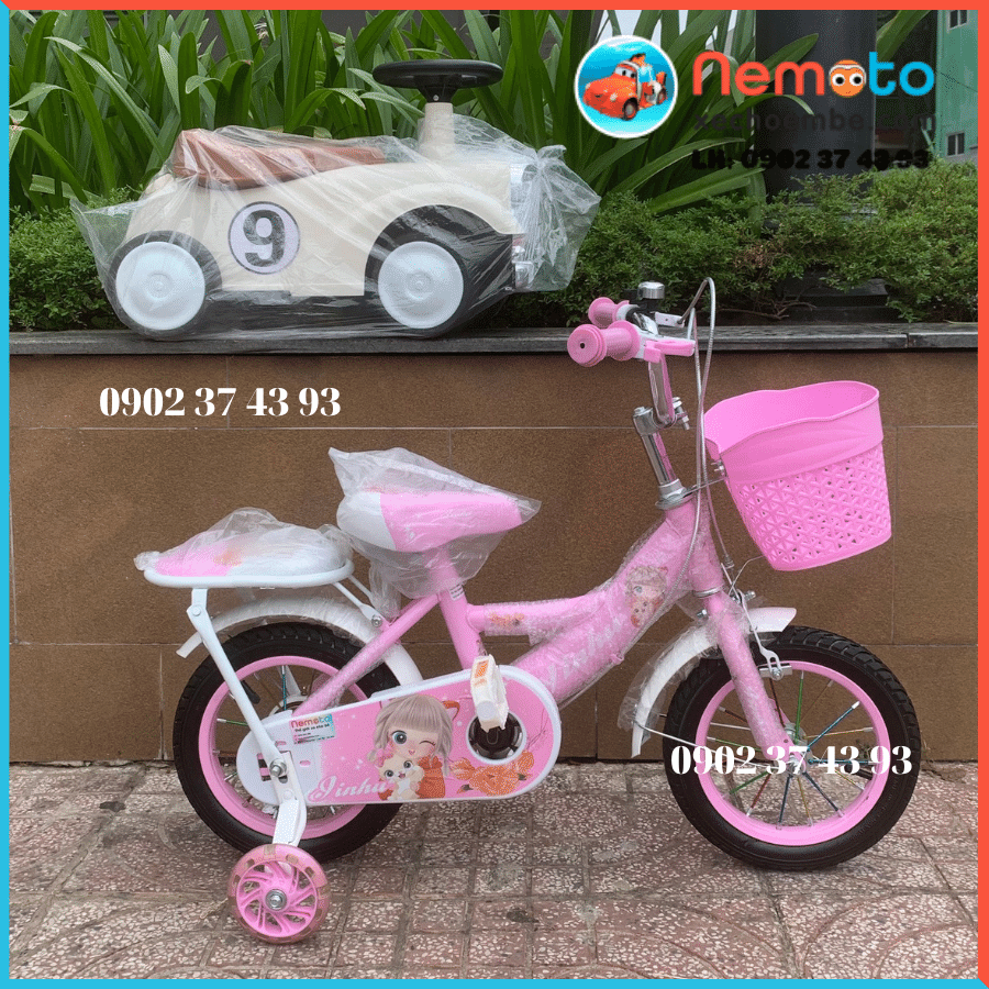 Xe Đạp Bé Gái Jin 12, 14, 16 Inch Có Giỏ Và Bánh Phụ