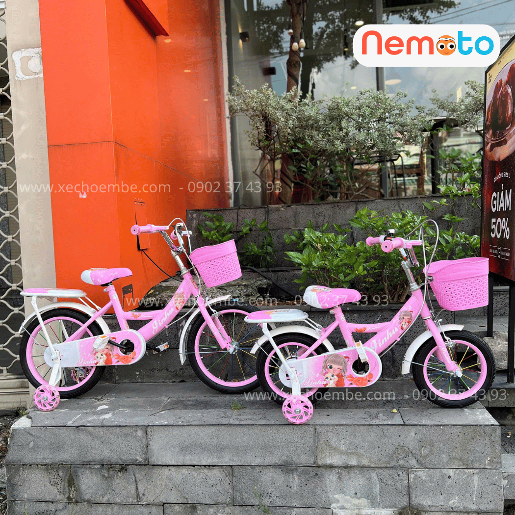 Xe Đạp Bé Gái Jin 12, 14, 16 Inch Có Giỏ Và Bánh Phụ