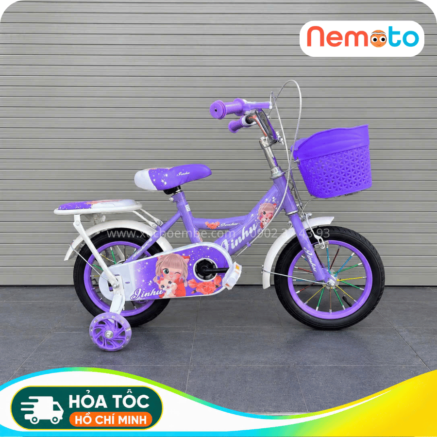 Xe Đạp Bé Gái Jin 12, 14, 16 Inch Có Giỏ Và Bánh Phụ