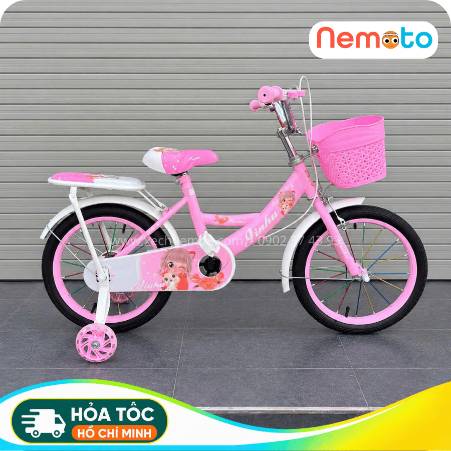 Xe Đạp Bé Gái Jin 12, 14, 16 Inch Có Giỏ Và Bánh Phụ