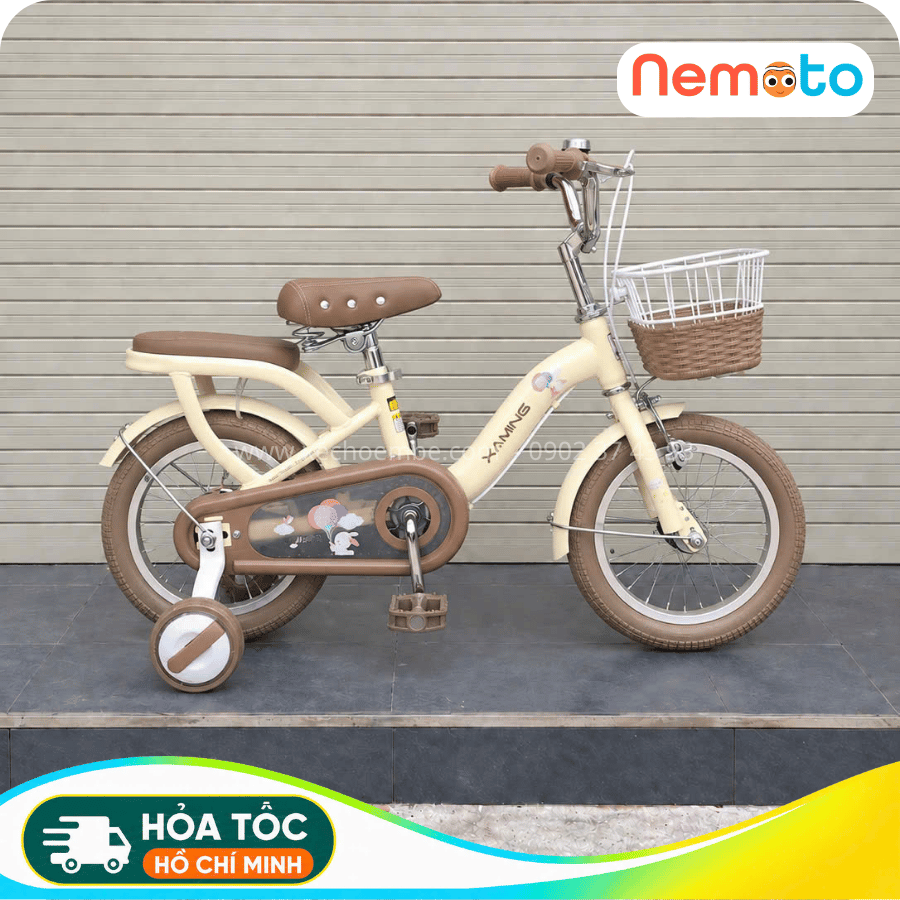 Xe Đạp Trẻ Em Xaming  C1 màu be - Size 12-14-16 Inch Có Giỏ Và Bánh Phụ