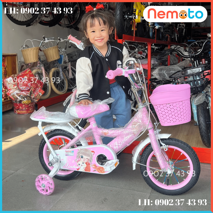 Xe Đạp Bé Gái Jin 12, 14, 16 Inch Có Giỏ Và Bánh Phụ