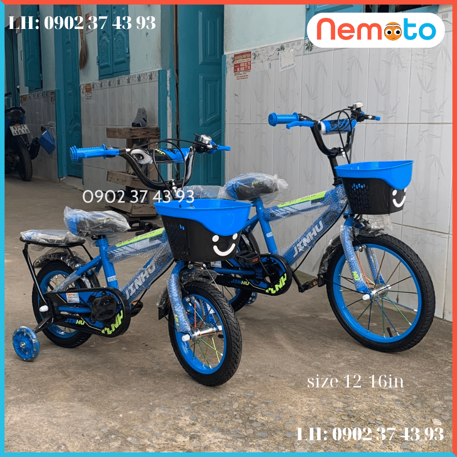 Xe Đạp Bé Trai Jin 12, 16 Inch Có Giỏ Và Bánh Phụ