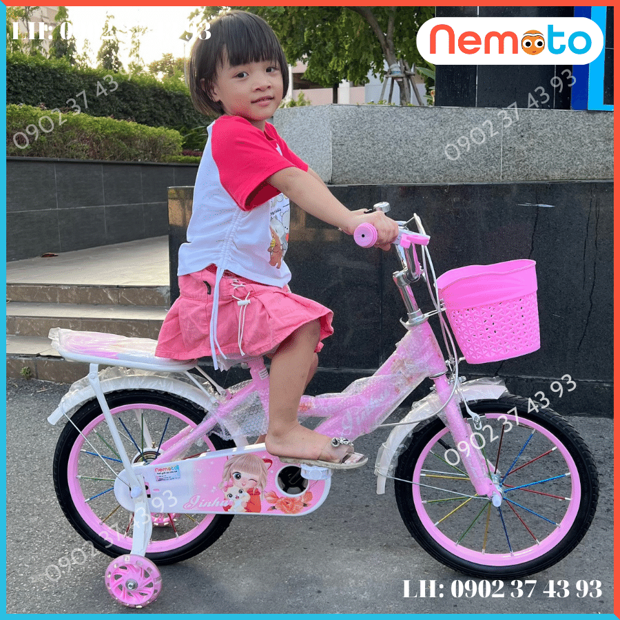Xe Đạp Bé Gái Jin 12, 14, 16 Inch Có Giỏ Và Bánh Phụ