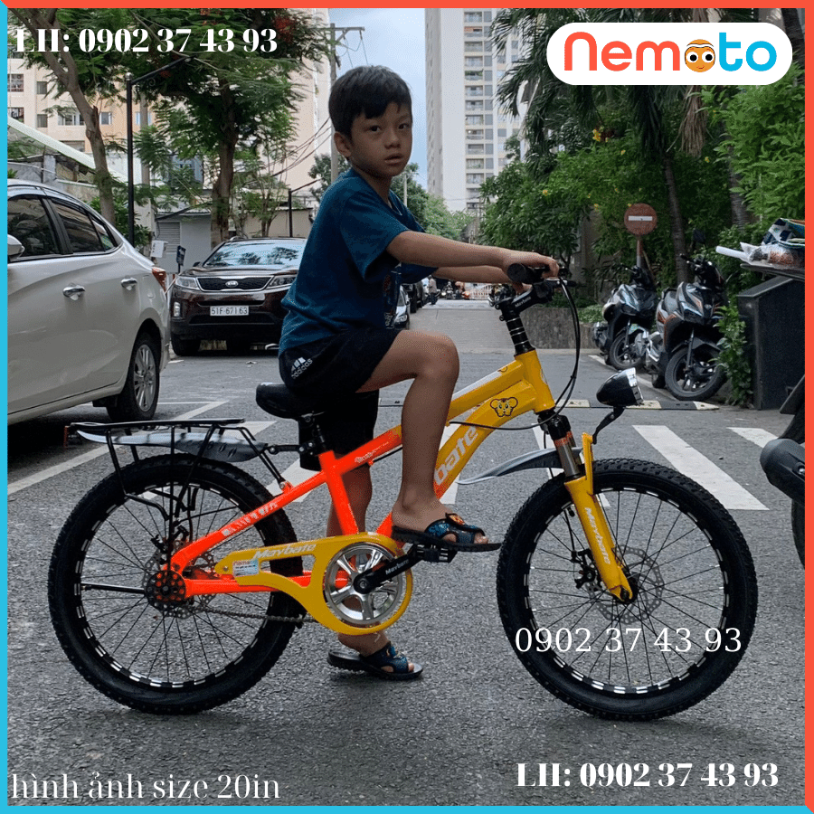 Xe Đạp Nam 2 Gióng Thời Trang, Phuột Nhún, Thắng Đĩa Kèm Đèn  Size 20 -Mã MAY20