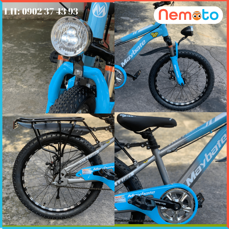 Xe Đạp Nam 2 Gióng Thời Trang, Phuột Nhún, Thắng Đĩa Kèm Đèn  Size 20 -Mã MAY20