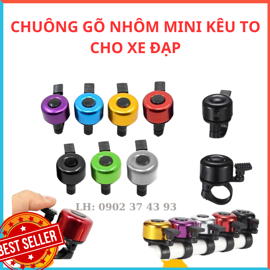 Chuông xe đạp nhôm mini kêu to gắn mọi xe đạp - nhiều màu