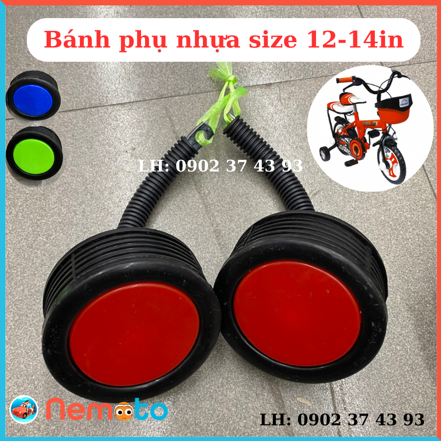 Bánh phụ xe đạp nhựa size 12 - 14in dễ dàng lắp ráp