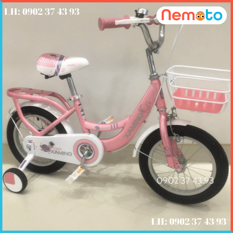 XE ĐẠP XAMING NỮ KHUNG LIỀN CHẮC CHẮN HỒNG CHO BÉ GÁI TỪ 4-10T (XM11)