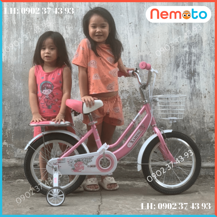 Xe đạp Trẻ Xaming 2 khung nữ hồng dễ thương Size 16 inch - Mã XM2