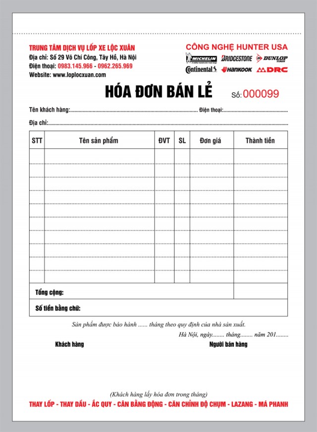 In hóa đơn bán lẻ