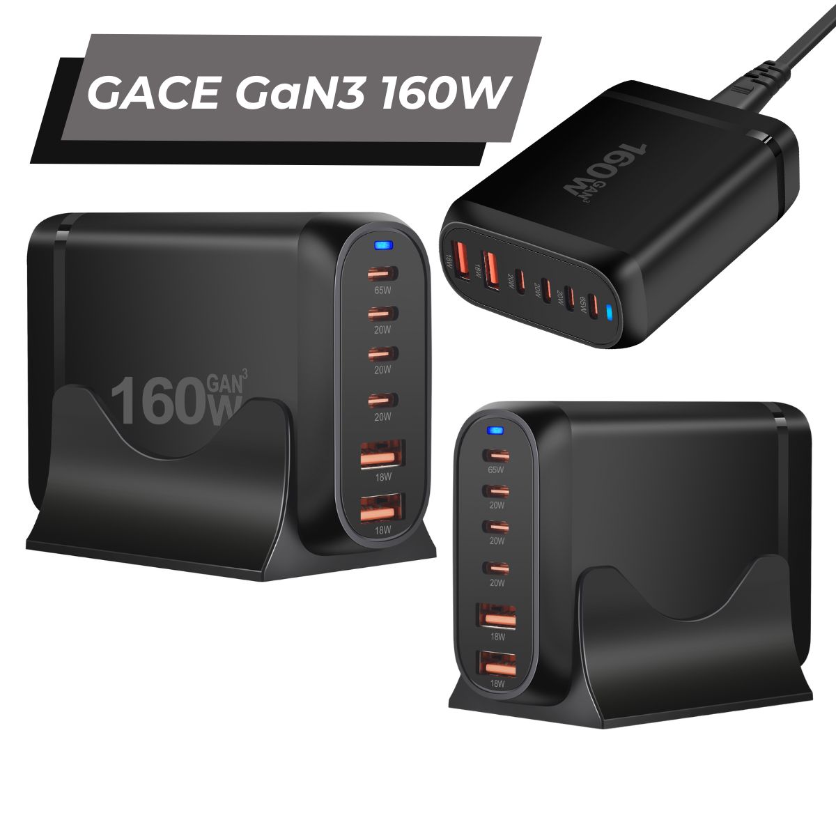 Trạm Sạc Nhanh Đa Năng GACE GaN3 160/320/600 – Cổng Type-C & USB PD, Sạc Laptop, Điện Thoại, Máy Tính Bảng