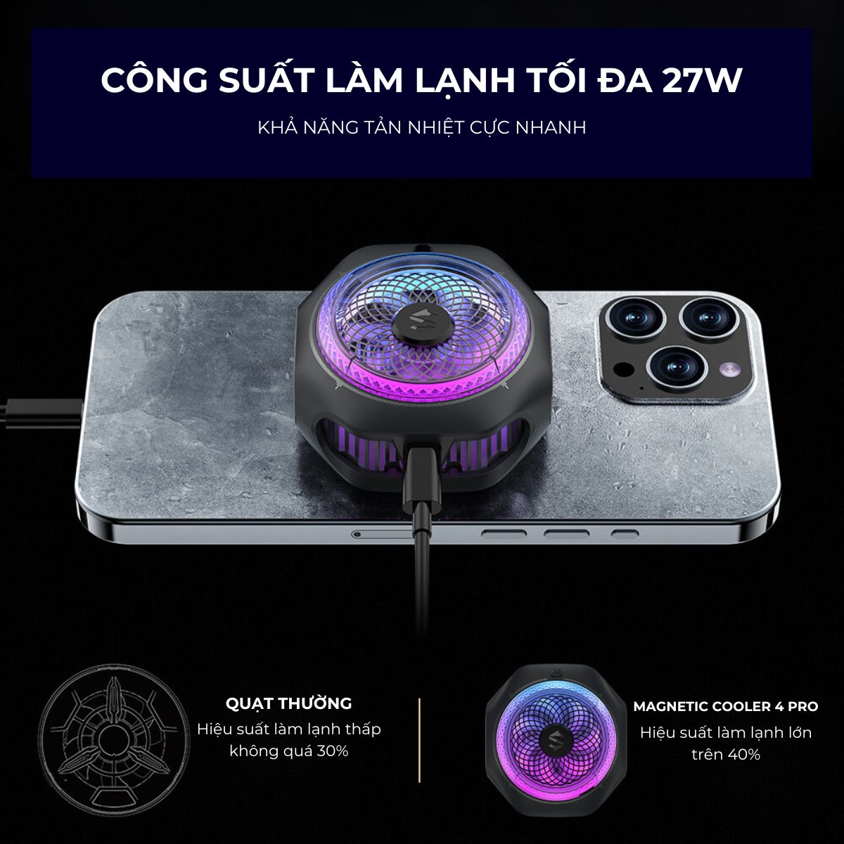 Black Shark Magnetic Cooler 4 Pro - Quạt Tản Nhiệt Từ Tính Tối Ưu Cho Điện Thoại Chơi Game | Công suất 27W | Led RGB Gaming