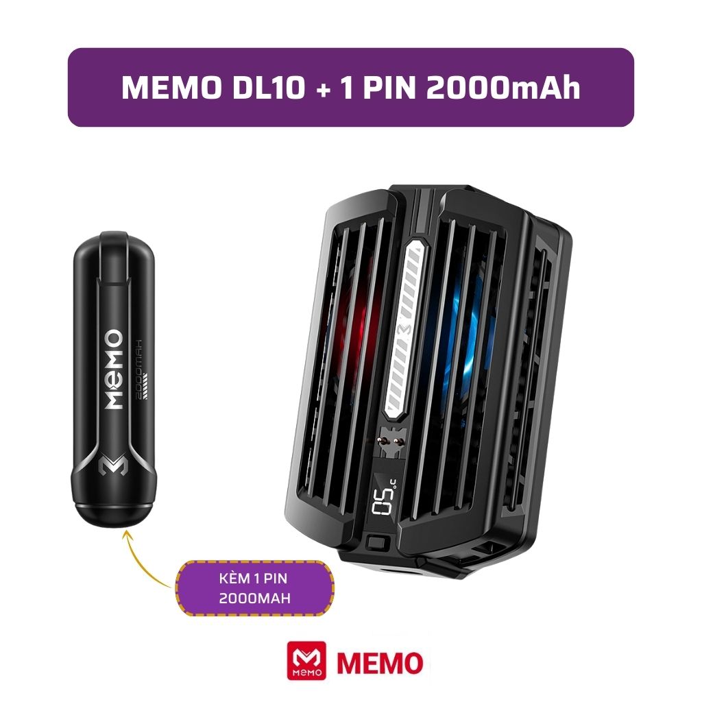 Memo DL10 | Quạt tản nhiệt sò lạnh tích hợp pin 2000 mAh Gace Store phân phối chính hãng