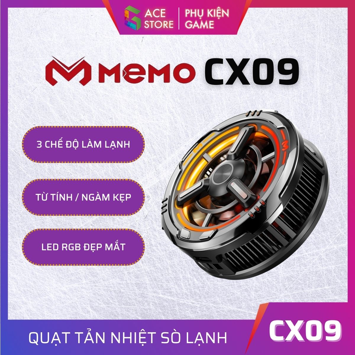 MEMO CX09 | Quạt tản nhiệt điện thoại 3 chế độ làm lạnh LED RGB dành cho điện thoại và máy tính bảng