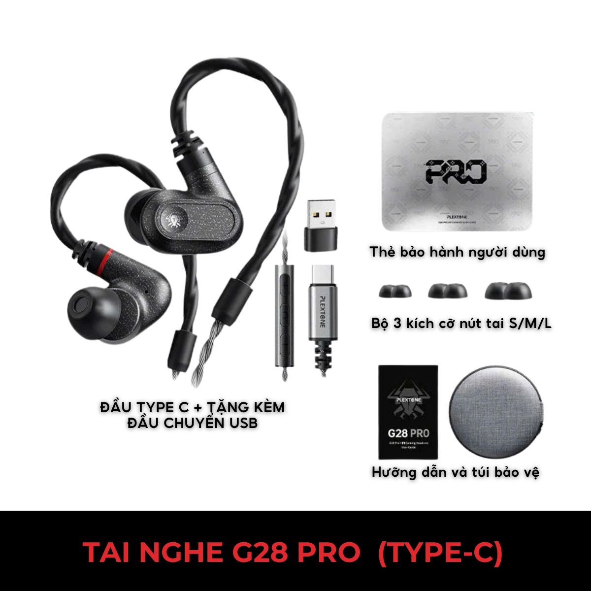 Plextone G28 Pro – Tai Nghe Gaming HiFi Chống Ồn, Định Vị Chuẩn, Màng Loa Kim Cương, 2 Cổng Type-C & 3.5mm
