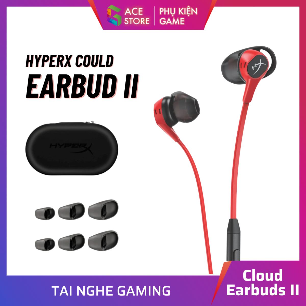 Tai nghe gaming có dây HYPERX Cloud Earbuds II  jack 3.5mm micro đàm thoại