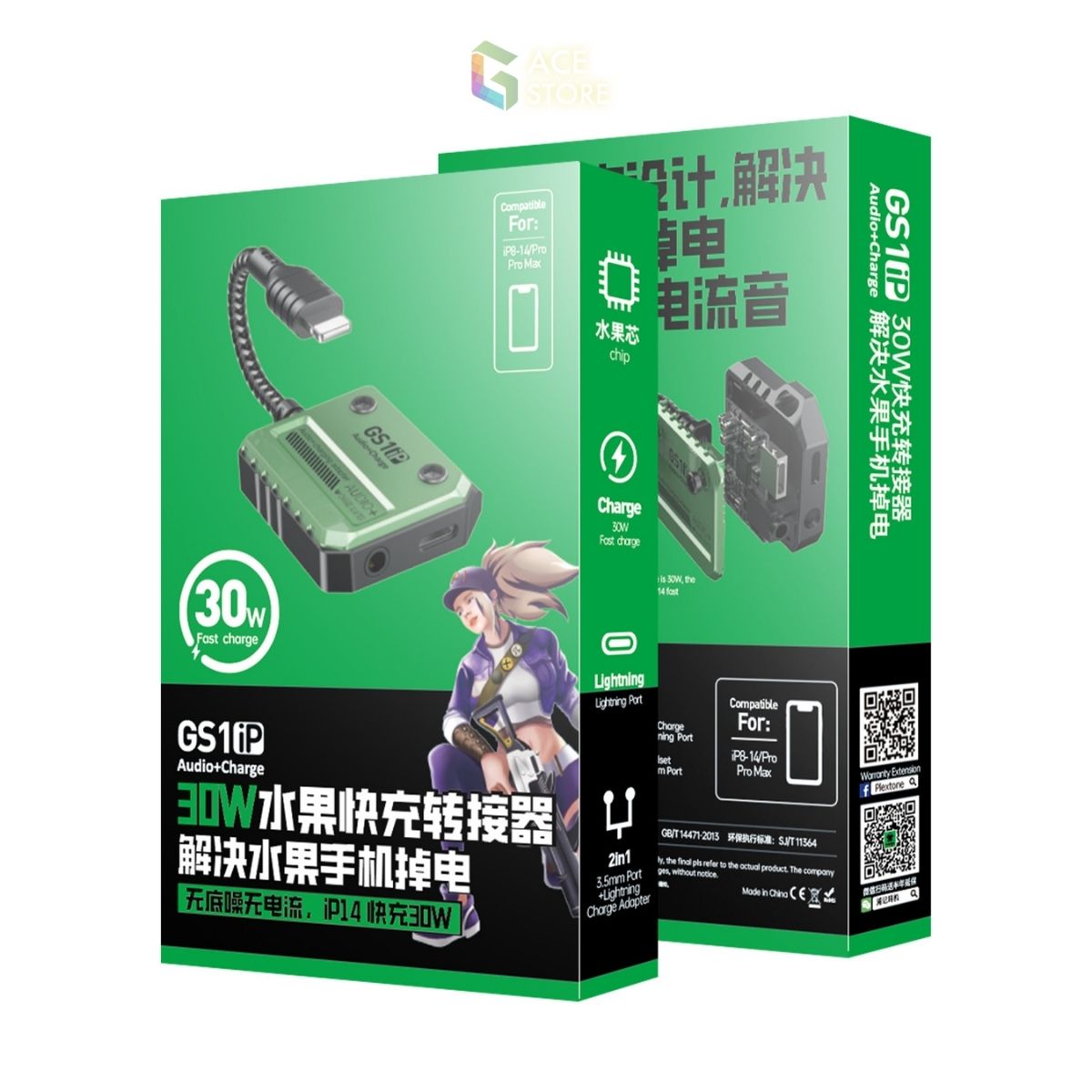 Plextone GS1 IP | Cáp chuyển đổi chia cổng sạc và tai nghe 3.5 / lightning dành cho IP hỗ trợ sạc nhanh 30W [Gace Store]
