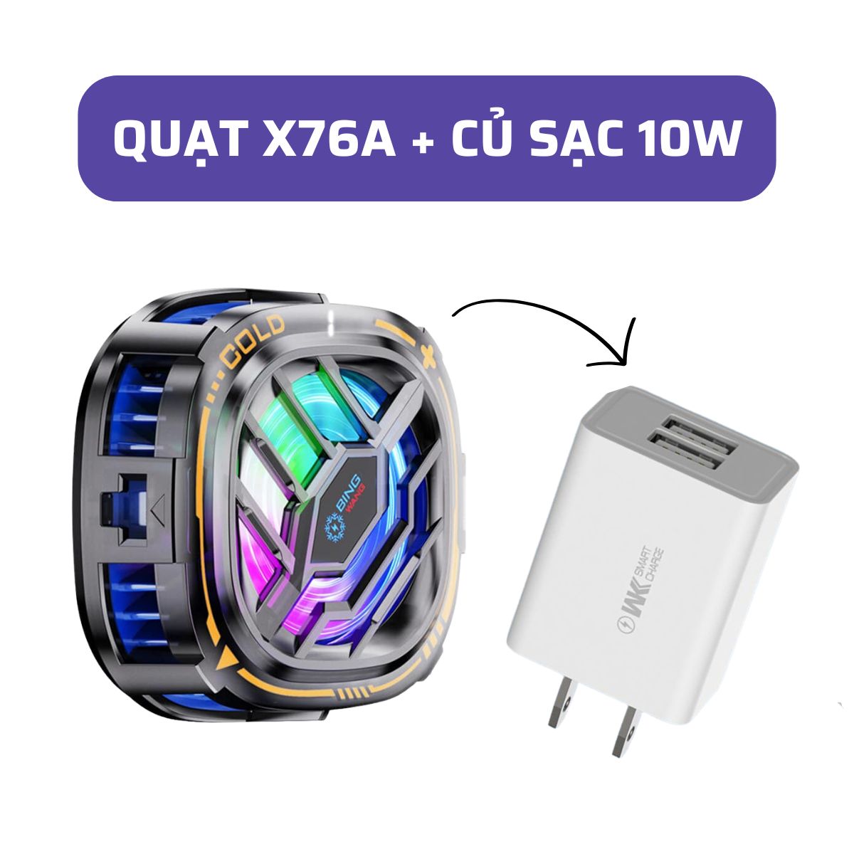 Quạt tản nhiệt điện thoại X76A sò lạnh từ tính (tặng kèm ngàm kẹp) Led RGB Gaming màn hình hiển thị nhiệt độ