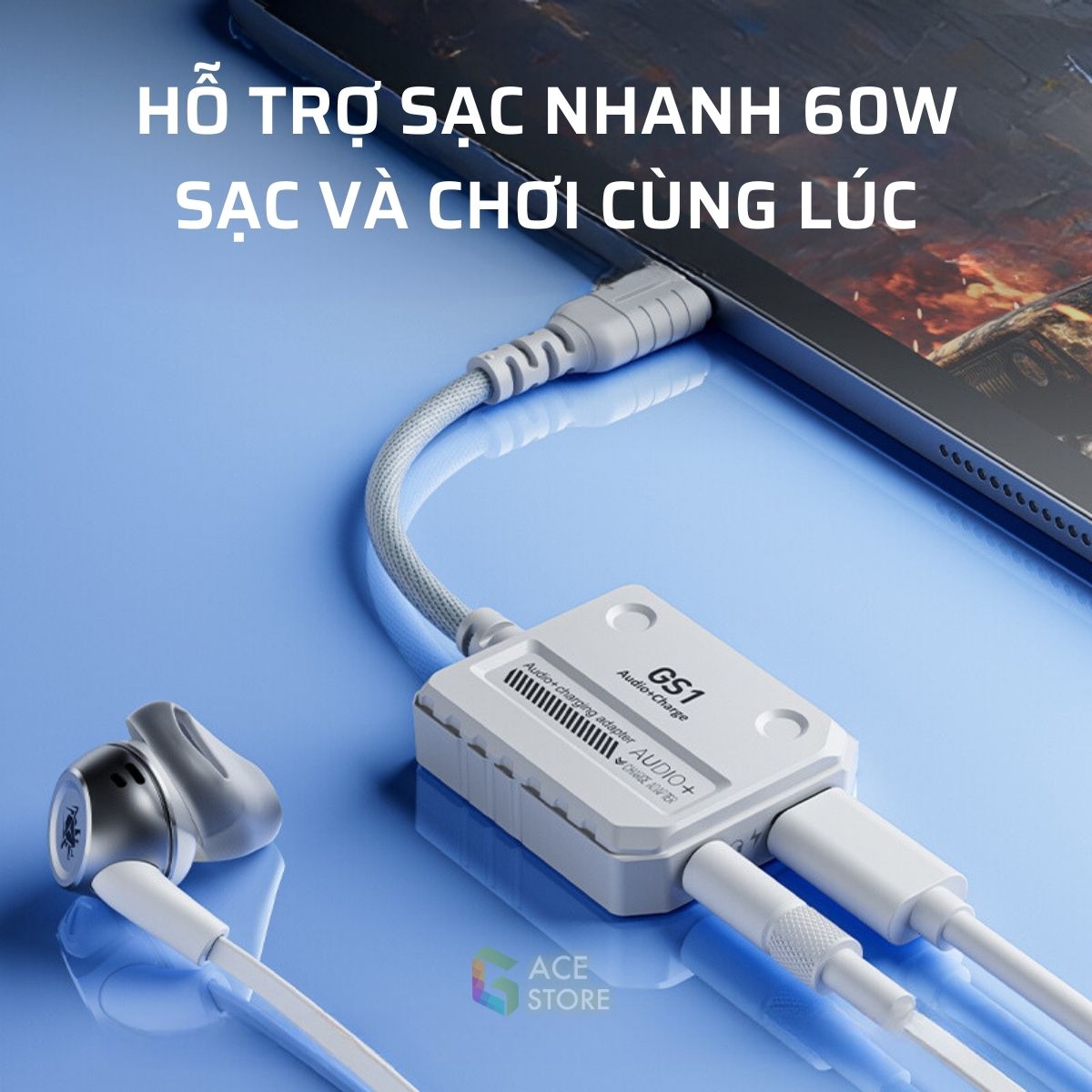 Plextone GS1 2in1 | Cáp chuyển đổi chia cổng sạc và tai nghe hỗ trợ sạc nhanh 60W [Gace Store]