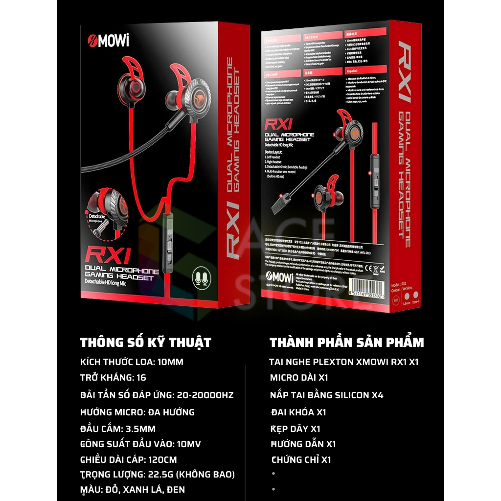 Plextone XMowi RX1 | Tai Nghe Chơi Game Tích Hợp Micro, Thao Rời Cho PUBG, FreeFire, COD