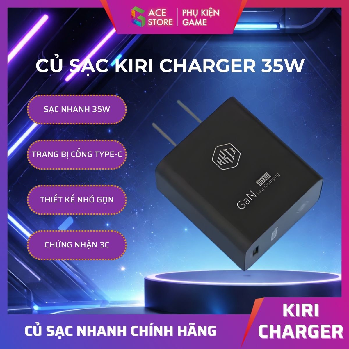 Củ sạc nhanh KIRI CHARGER 35W GaN – TYPE-C SẠC MÁT, AN TOÀN, HIỆU SUẤT CAO