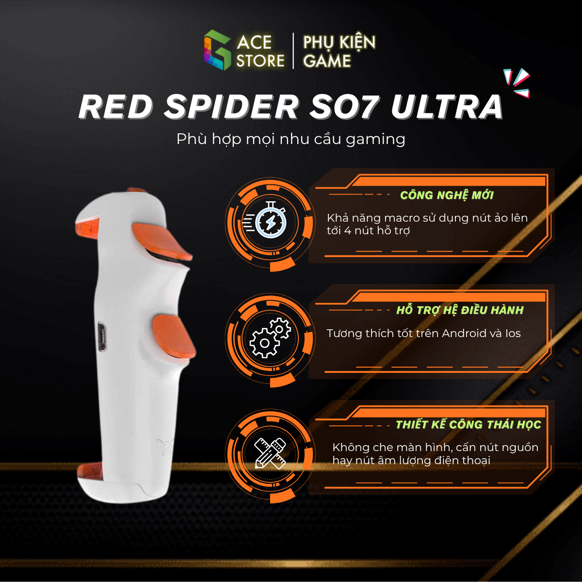 Nút bắn chơi game hỗ trợ ghìm tâm, Autotap RED Spider PRO S07 Ultra dành cho IOS và Android | Gace Store