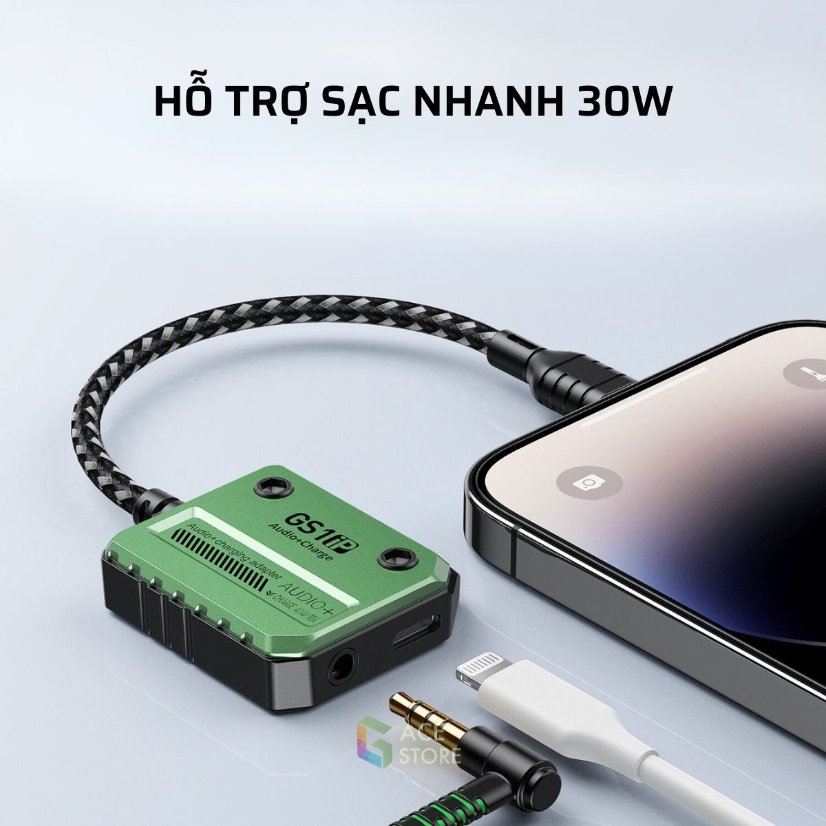 Plextone GS1 IP | Cáp chuyển đổi chia cổng sạc và tai nghe 3.5 / lightning dành cho IP hỗ trợ sạc nhanh 30W [Gace Store]