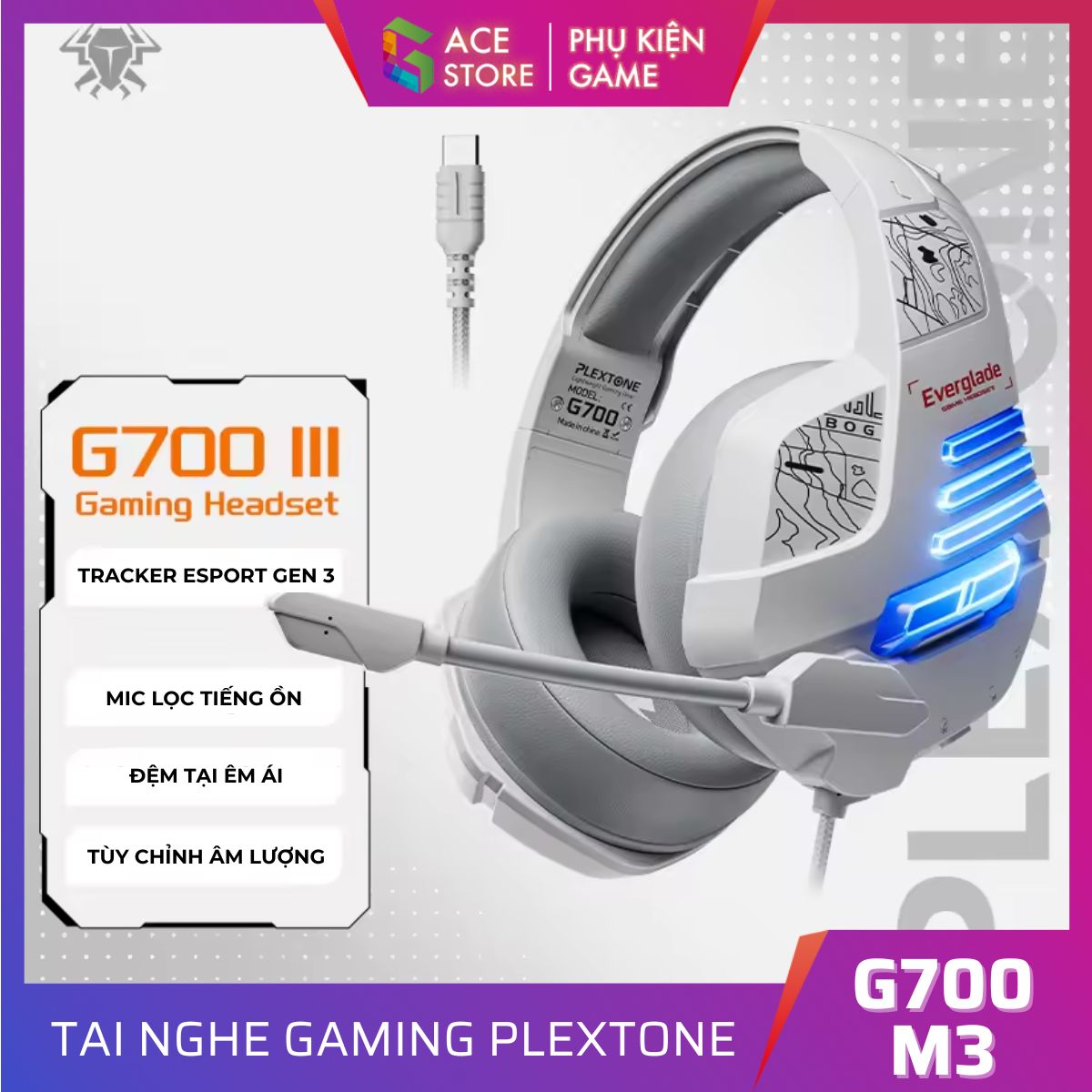 Plextone G700 MARK III | Tai nghe chụp tai, mic lọc tạp âm, loa TRACKER ESPORT GEN 3