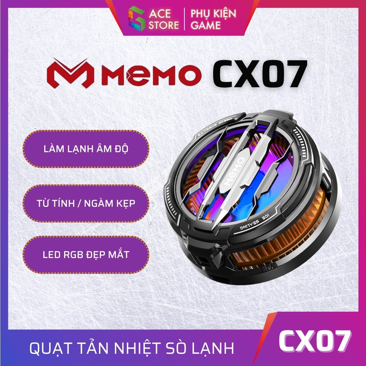MEMO CX07 | Quạt tản nhiệt điện thoại làm lạnh âm độ LED RGB dành cho điện thoại và máy tính bảng ( TẶNG NGÀM KẸP)