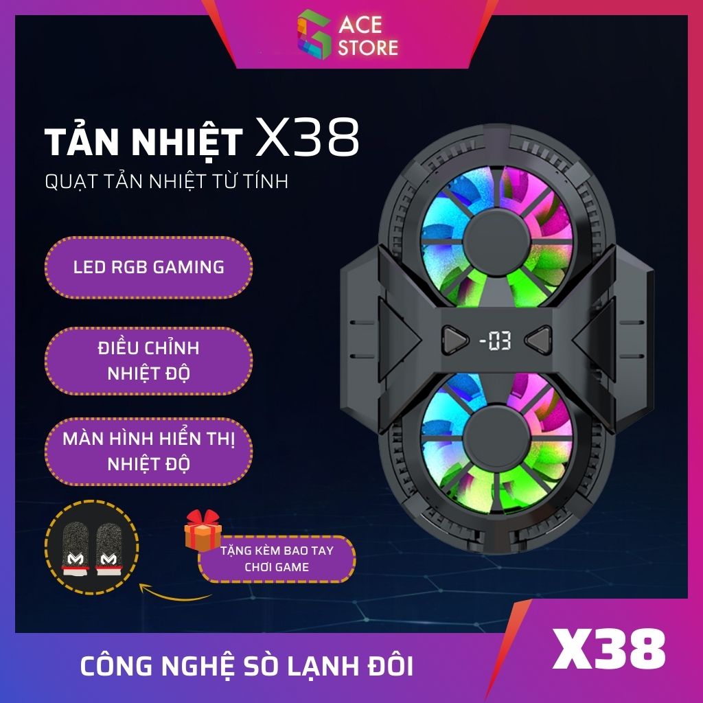 Quạt tản nhiệt X38 | Sò lạnh đôi LED hiển thị nhiệt độ - Gace Store HCM