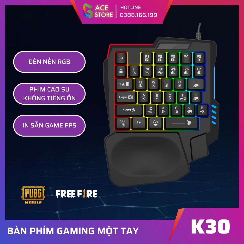 Bàn phím K30 | Bàn phím chơi game một tay cho PUBG Mobile, Free fire, Call of Duty