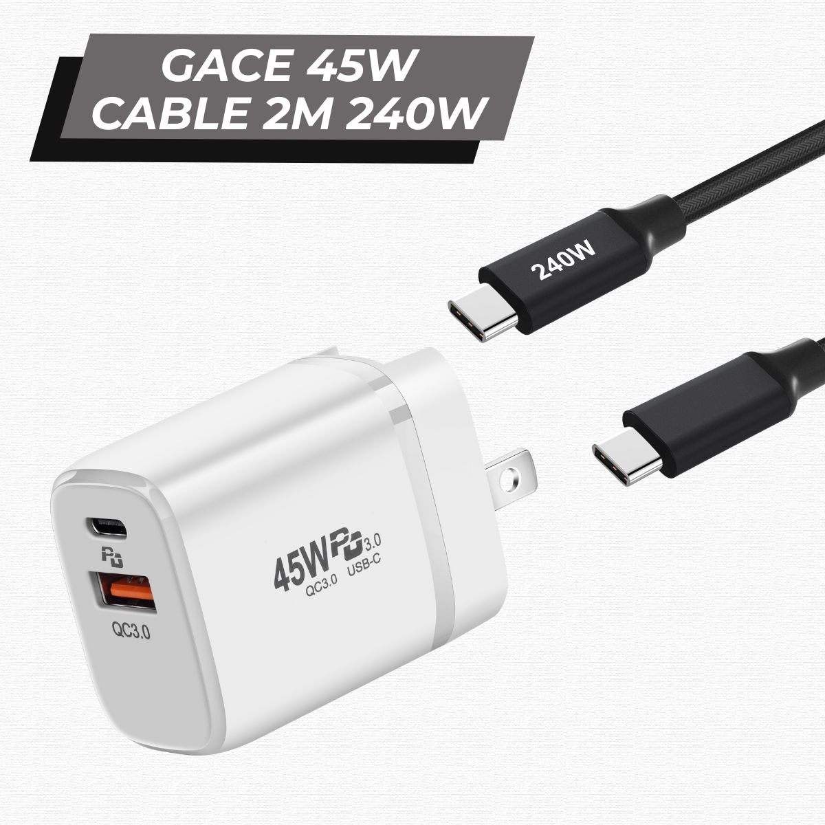 Combo Cốc/Củ Sạc Gace 45W & Dây Cáp Sạc 2M 240W