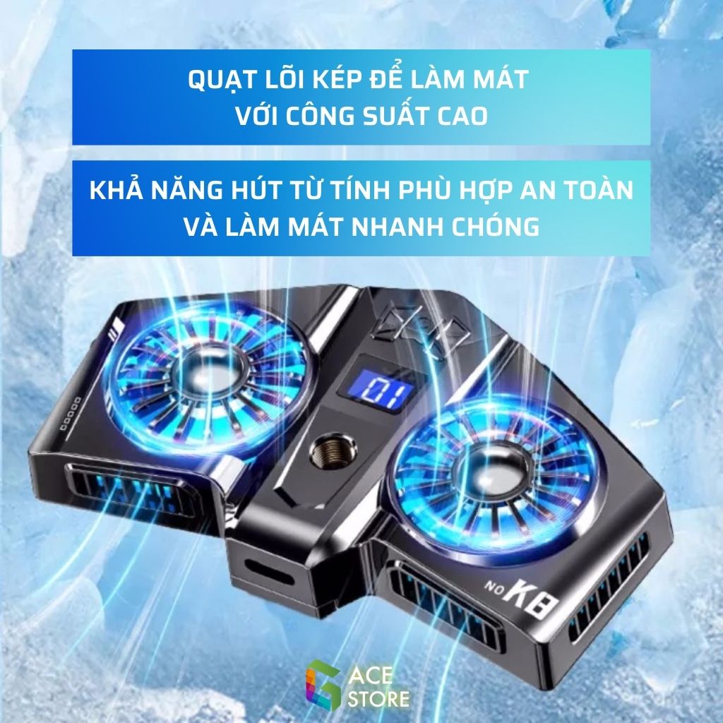 Quạt tản nhiệt  K8 | Tản nhiệt sò lạnh kép hỗ trợ chơi game và livestream dành cho điện thoại