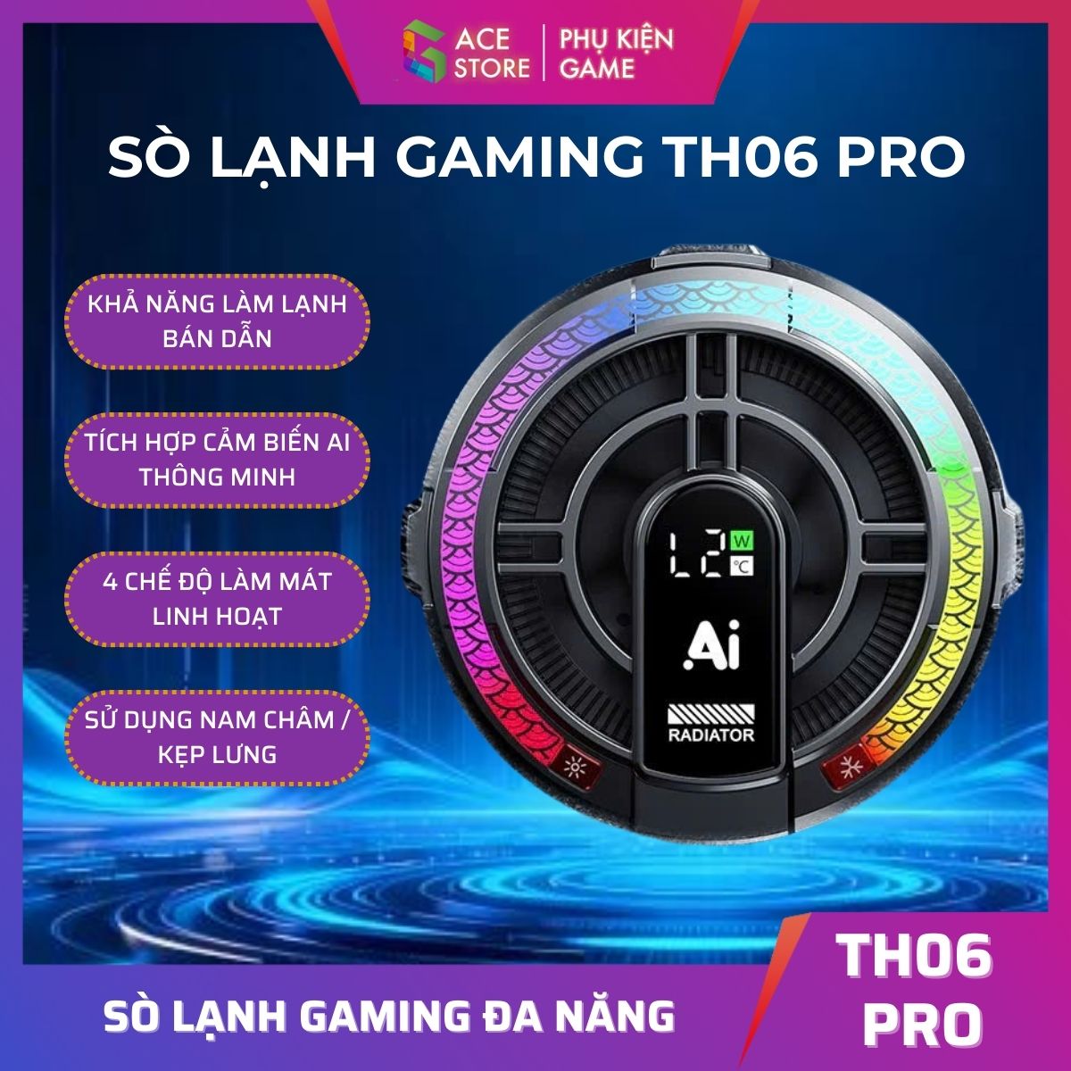 [Có sẵn] Quạt tản nhiệt máy tính bảng sò lạnh TH06 Pro -  Kiểm soát nhiệt độ thông minh,Tích hợp AI công suất 24W