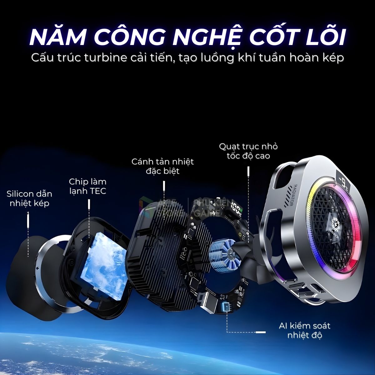 [Siêu Sale] Quạt tản nhiệt điện thoại sò lạnh TH16 Pro - Tản nhiệt từ tính tích hợp AI, Led RGB Không tụt FPS khi gaming
