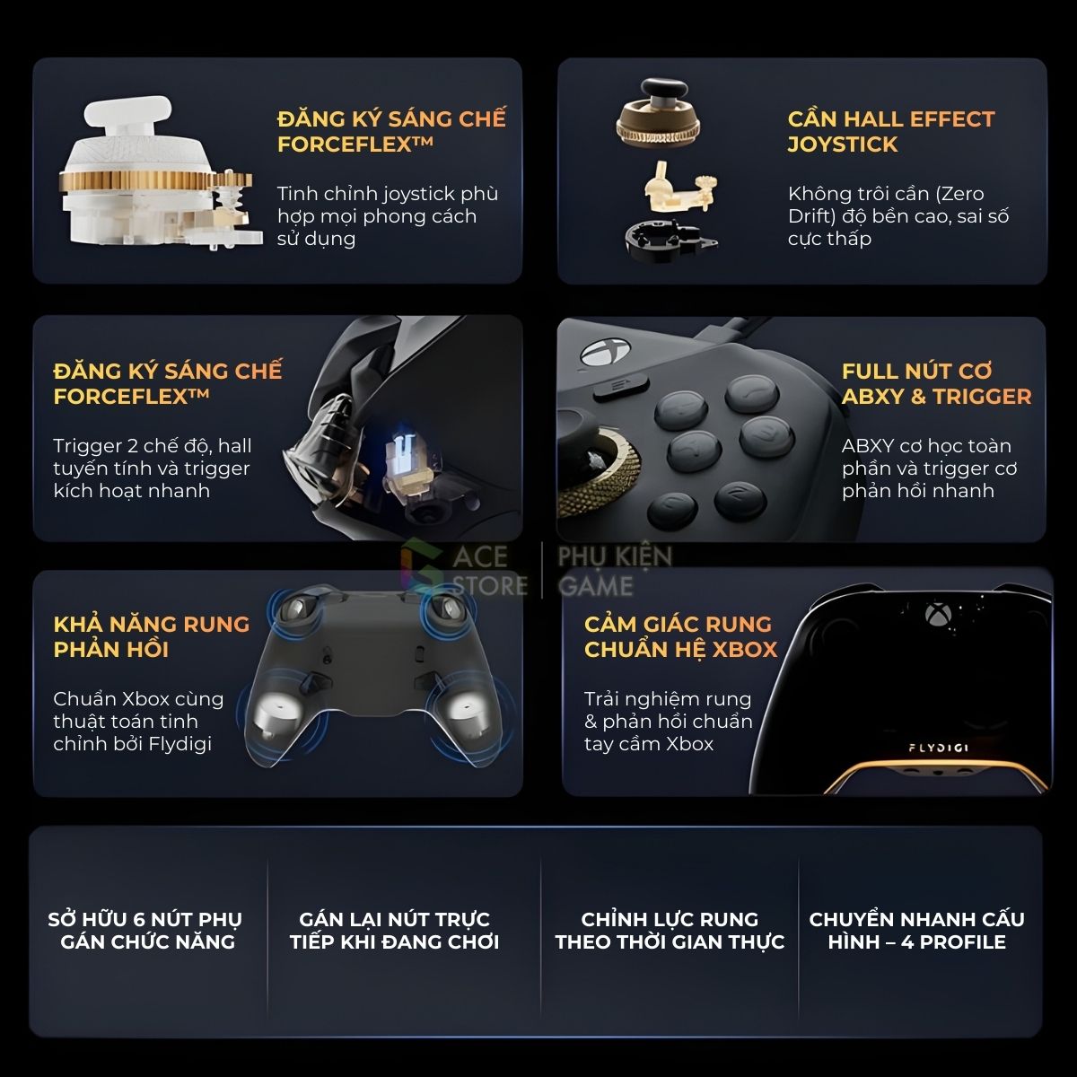 [Chính hãng] Tay cầm chơi game FLYDIGI VADER 5S | FORCEFLEX™ Hall Effect Joystick | Trigger 2 Chế Độ | 6 Nút phụ tuỳ biến
