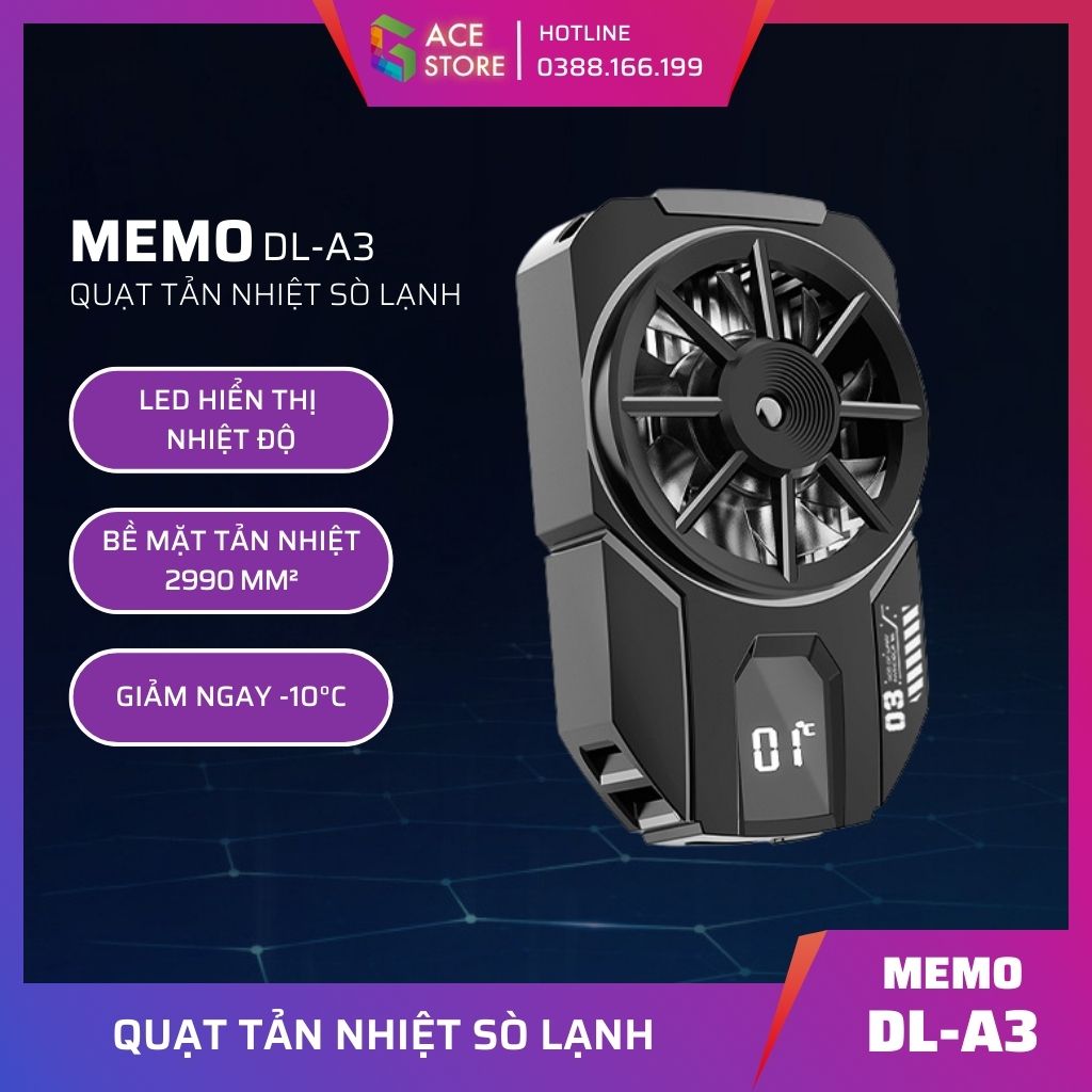 Memo DLA3 | Quạt tản nhiệt sò lạnh có LED hiển thị nhiệt độ, đèn RGB (Tặng kèm bao tay chơi game)