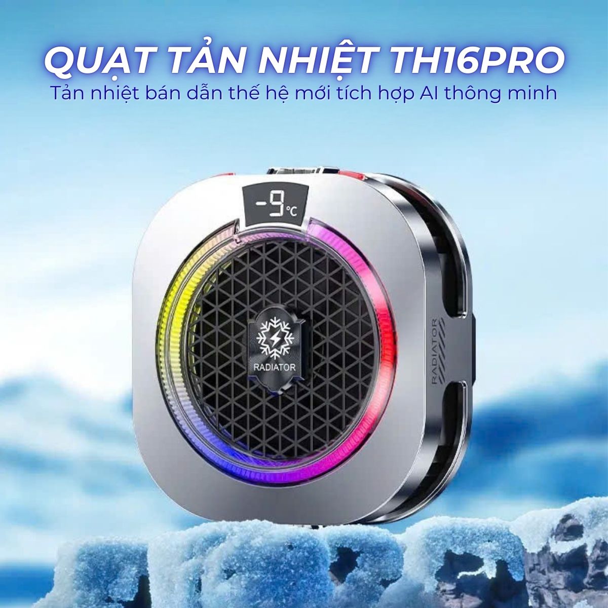 [Siêu Sale] Quạt tản nhiệt điện thoại sò lạnh TH16 Pro - Tản nhiệt từ tính tích hợp AI, Led RGB Không tụt FPS khi gaming